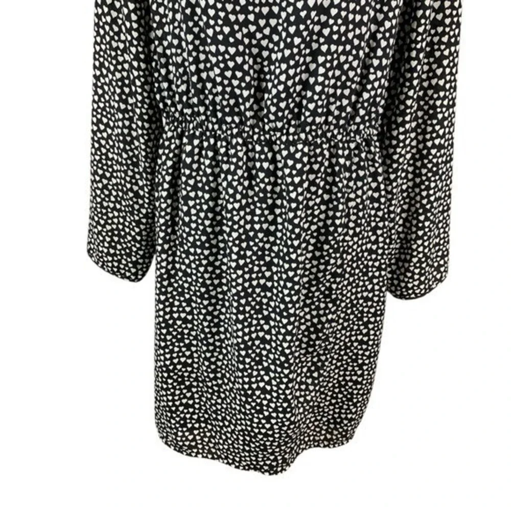 J Crew‎ Mercantile Black White Heart Print Long Sleeve Dress 14 Elastic Waist